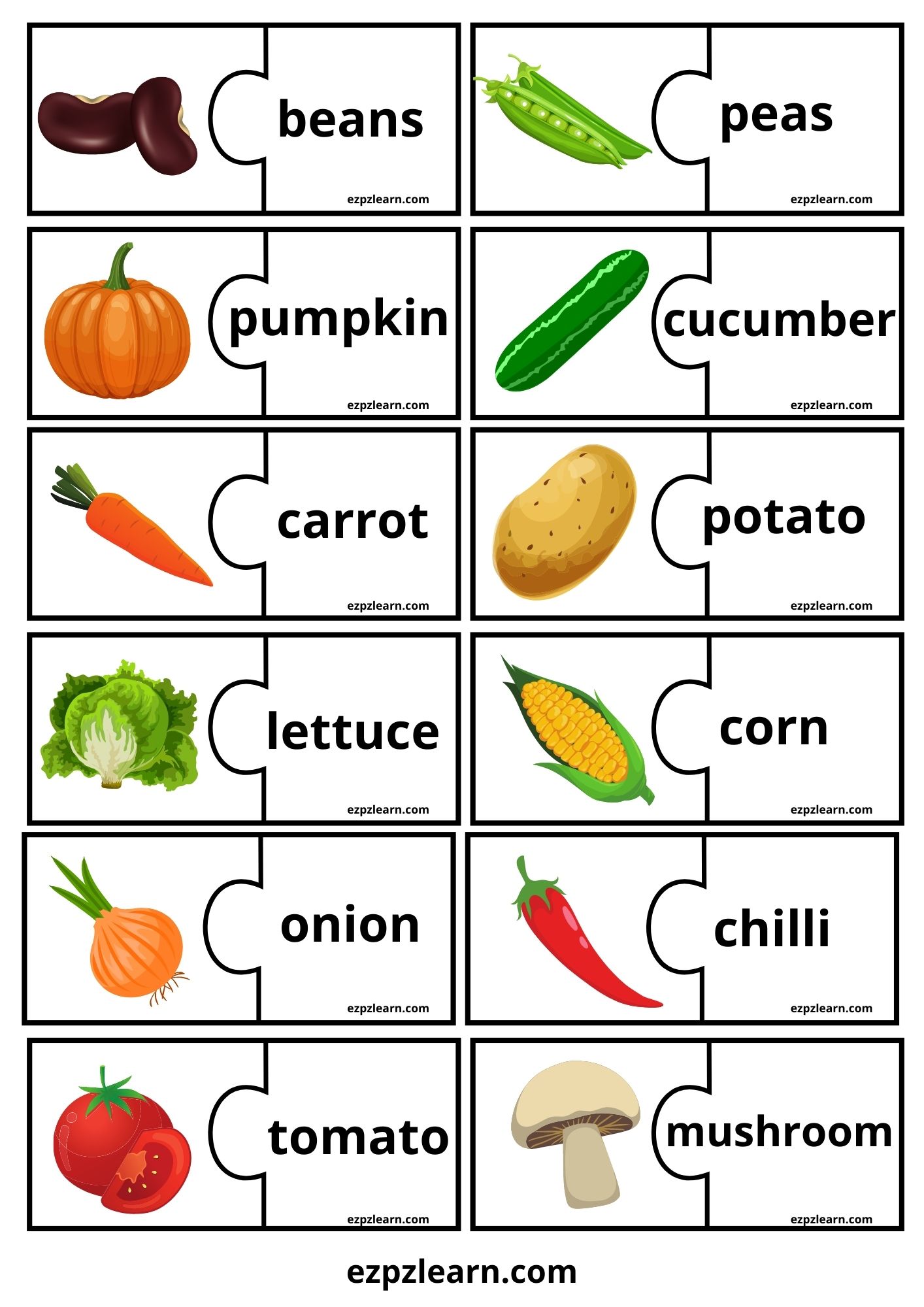 Vegetables Word Match Game